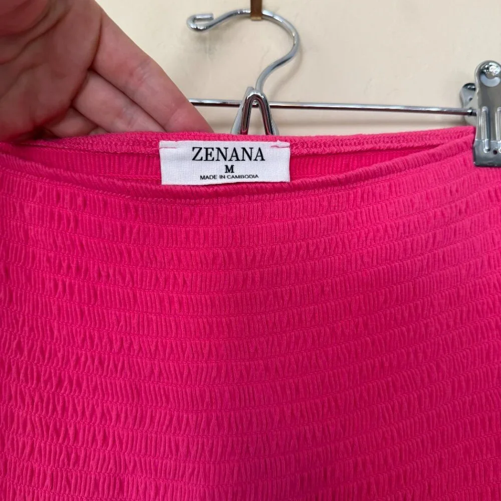 Zenana Hot Pink Strapless Smocked Romper Size Medium ๐ - Picture 5 of 7